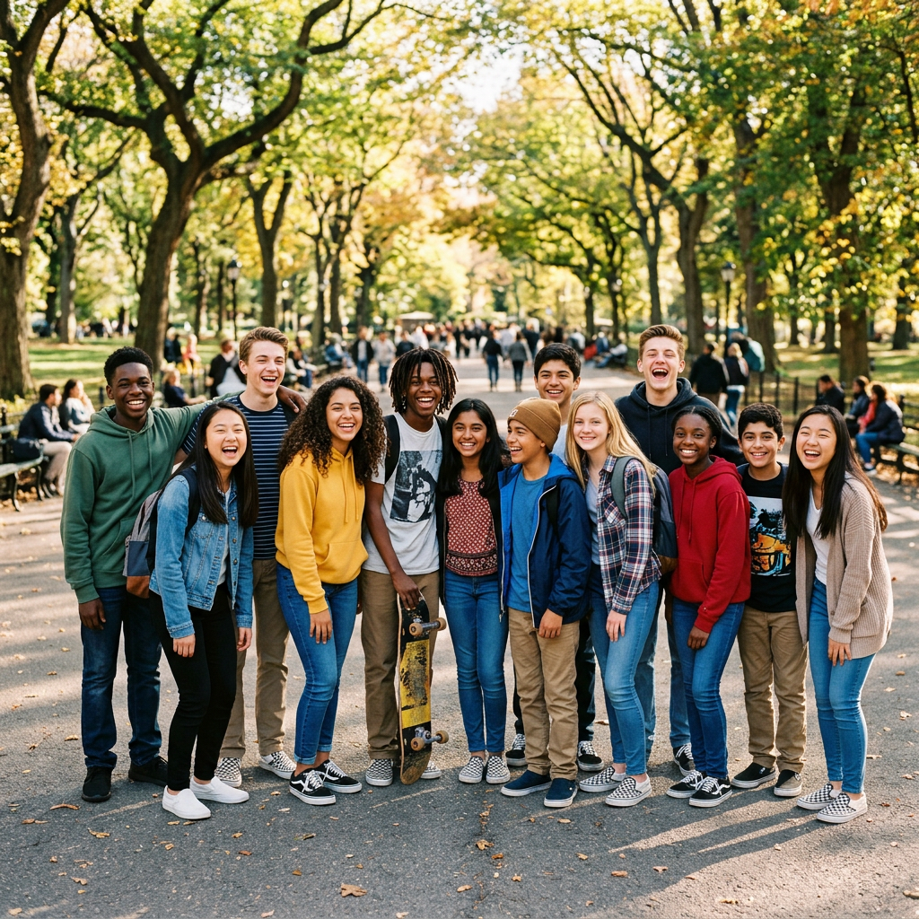 Smiling youth ages 12-16 in group